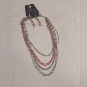 Paparazzi Silver and Pink Layered Necklace Set
